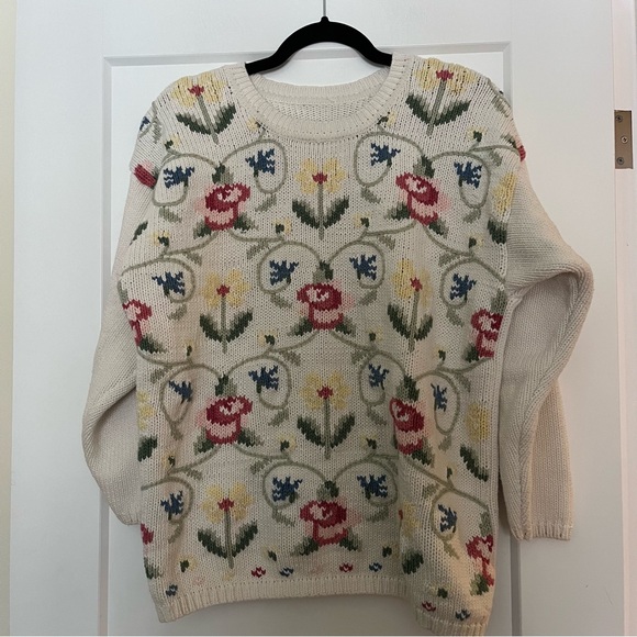 Vintage floral handknit cotton sweater - Picture 1 of 8